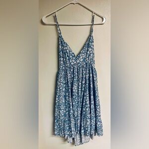 Dress Forum Blue and White Floral Tie-Back Mini Dress (Medium)